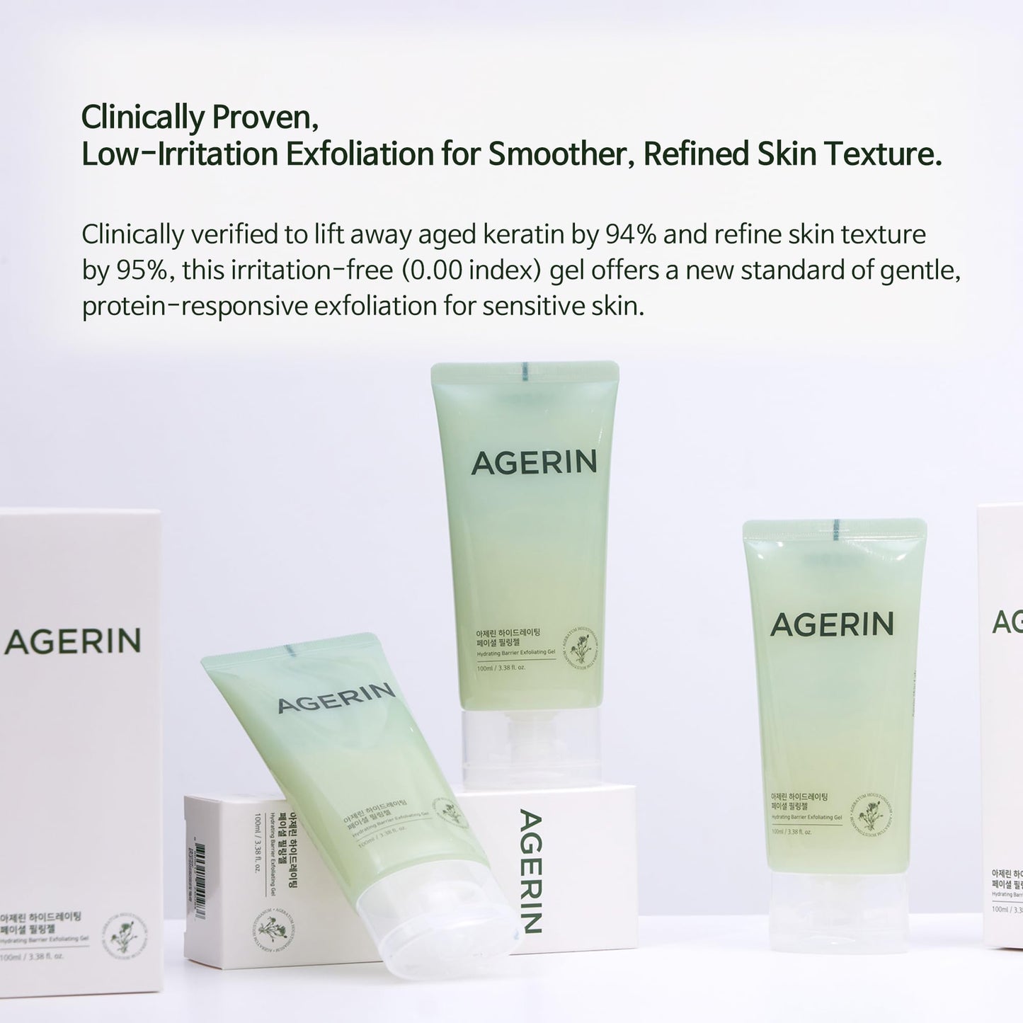 AGERIN Hydrating Barrier Exfoliating Gel – Smart Protein-Responsive Exfoliator for Sensitive Skin, Ageratum Extract, 100ml / 3.38 fl.oz.