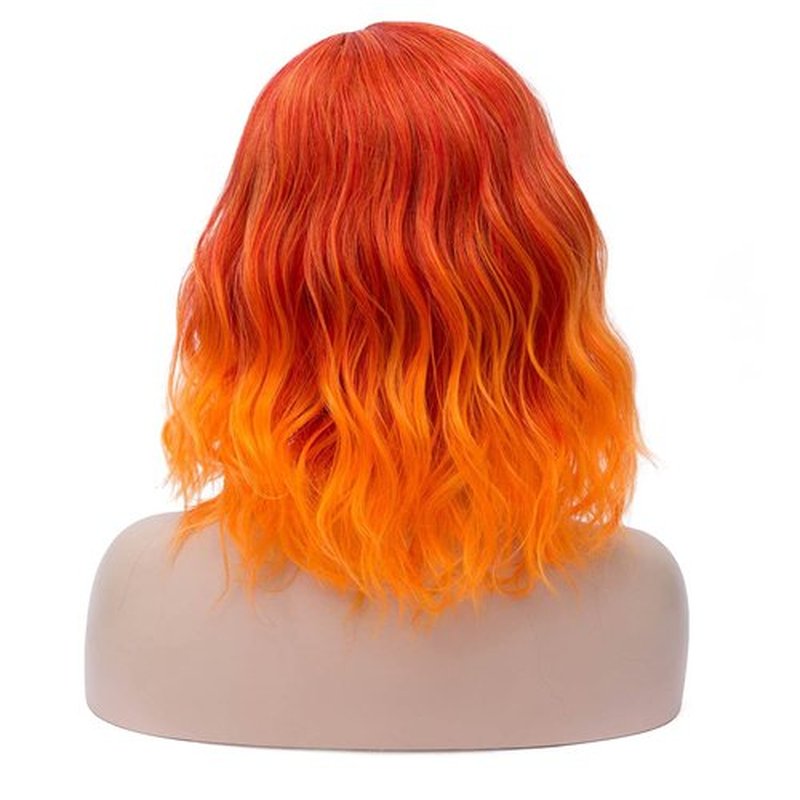MAGQOO Orange Wig Flame Fire Wig Side Part Neon Orange Wig Women Girls Short Curly Wavy Orange Ombre Wigs Synthetic Cosplay Costume Wigs