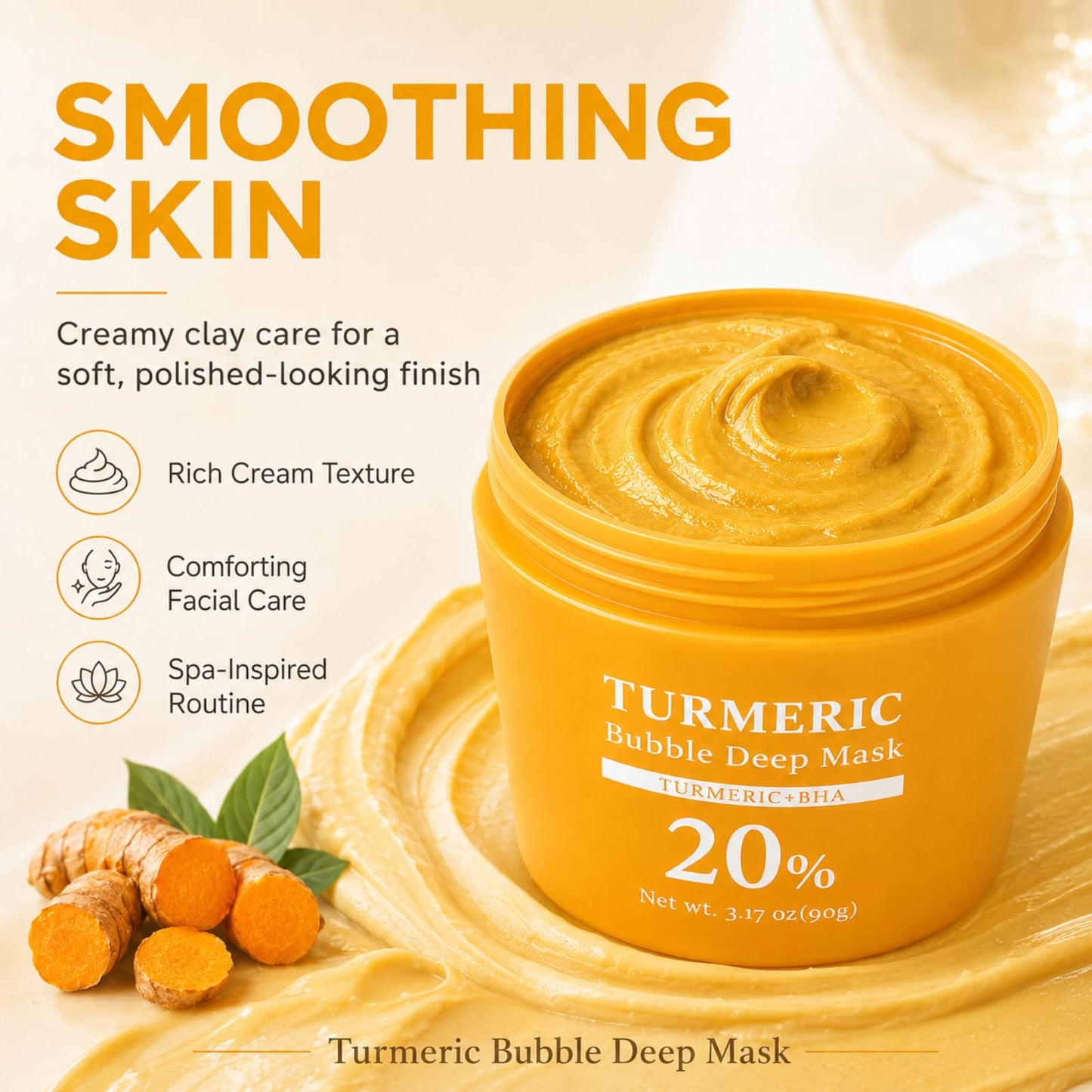 Turmeric Bubble Deep Mask - Oxygenating Clay Mask for Smoothing Skin, Helps Refine Look of Pores, Skin Balancing Facial Care(90g / 3.17 oz) (Turmeric)