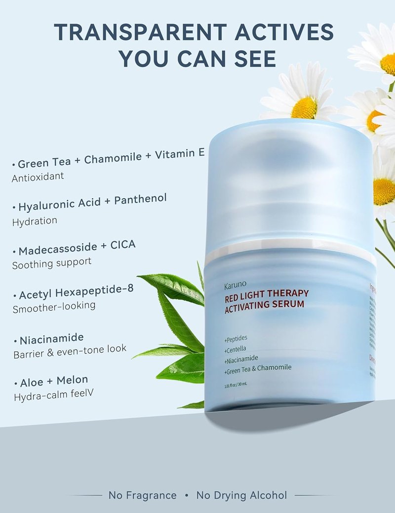 Red Light Therapy Activation Serum - Hydration Booster for LED Masks & Facial Devices | Hyaluronic Acid & Green Tea, 1.01 fl. oz.