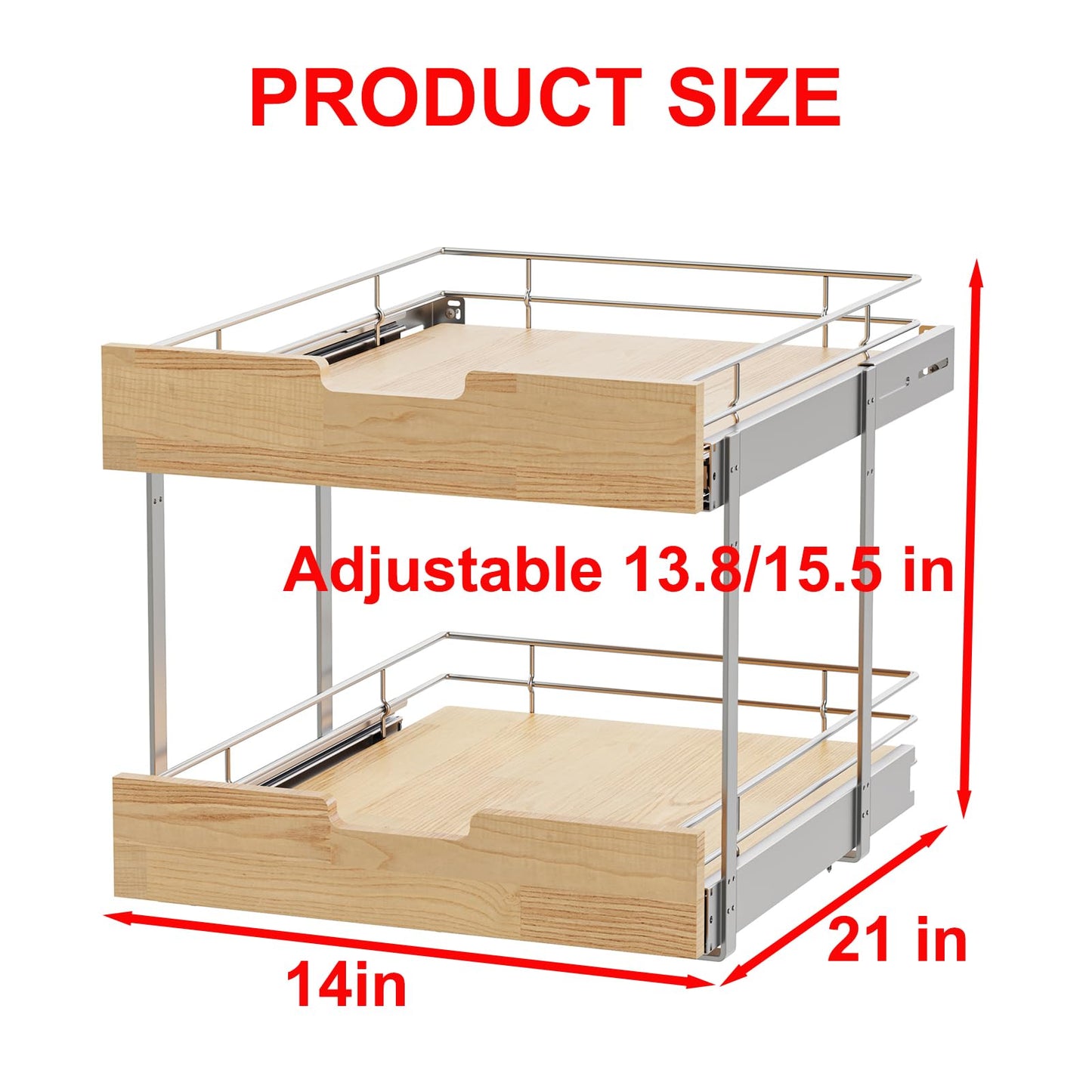 Sikarou Pull Out Cabinet Organizer,Heavy-Duty Slide Out Shelf, Wood and Wire Basket, Pull Out Drawer for for Kitchen Under Sink Space, Pantry, Bathroom, 2 Tie 14 * 21 in