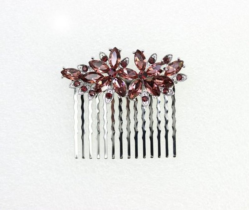 Faship Gorgeous Burgundy Rhinestone Crystal Floral Hair Comb