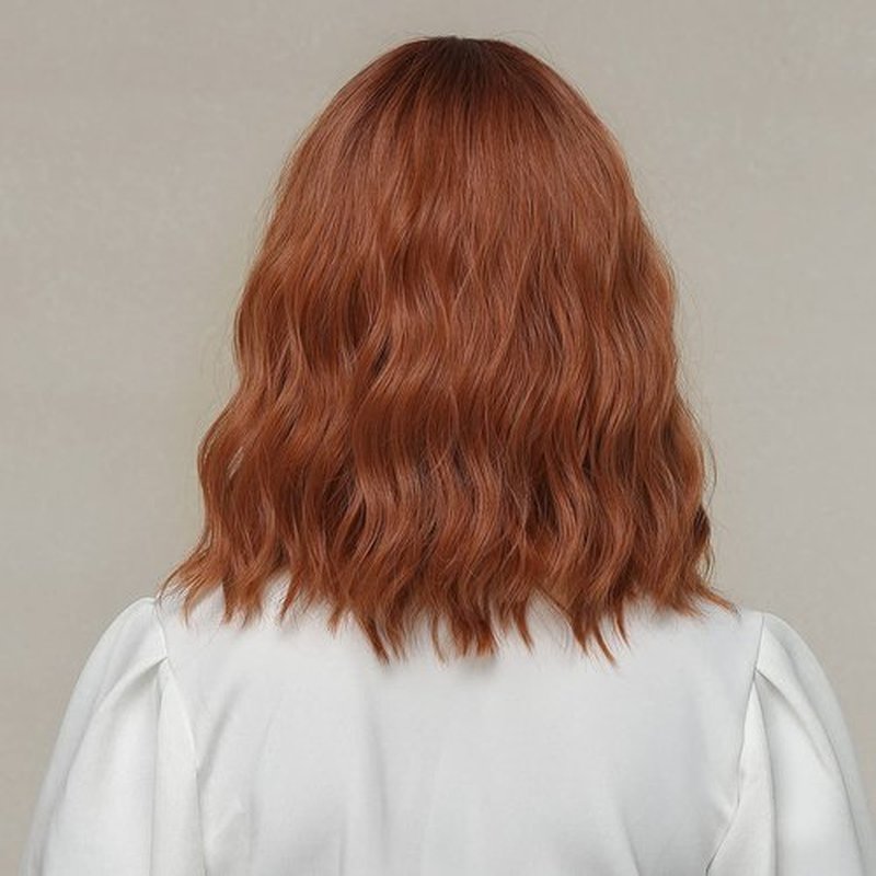 BERON 14 Inches Dark Orange Wig Short Curly Wig with Bangs Ombre Orange Wigs for Women Synthetic Wig with Wig Cap