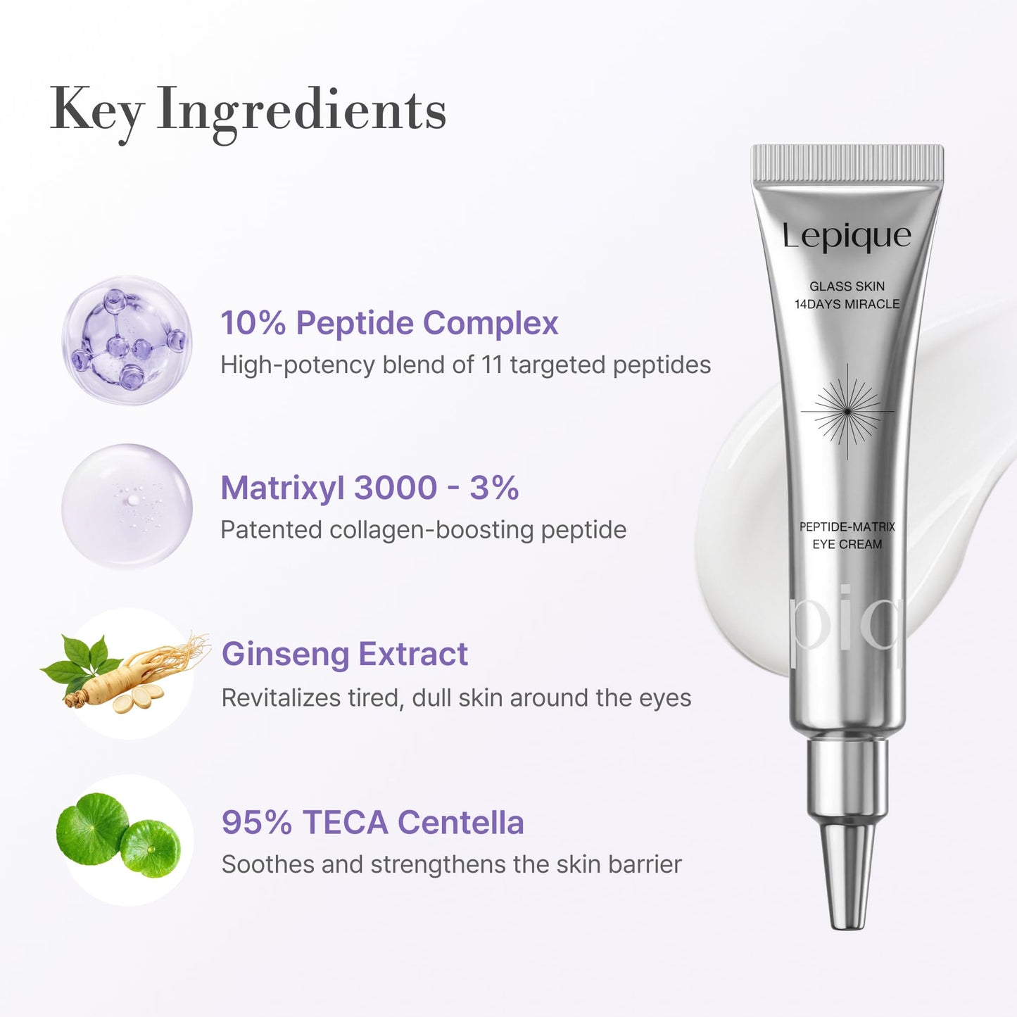Lepique Peptide-Matrix Eye Cream – Structural Firming and Lifting with Matrixyl® 3000, Ginseng, TECA Centella for Wrinkles, Pores, Crow’s Feet, Dark Circles, Korean Anti-Aging Skincare 0.5 oz