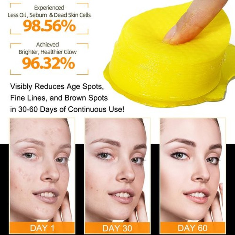 Turmeric Cleansing Pads, 50PCS Kojic Acid and Turmeric Cleansing Pads, Face Pads with Vitamin B5、Vitamin C 、Turmeric ，Remove Excess Keratin Balance Skin Oil And Water
