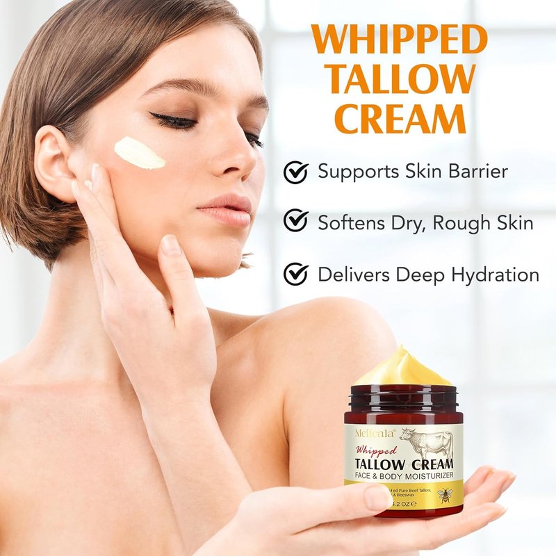 Beef Tallow Skin Balm - Organic Whipped Face Moisturizer | Deeply Moisturizing Body Butter for All Skin Types - 4.2 Oz