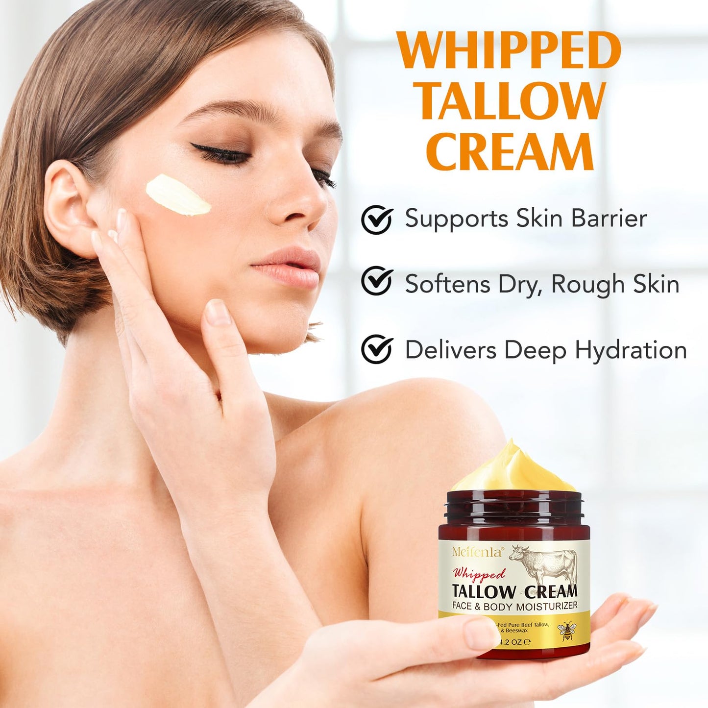 Meifenla Beef Tallow for Skin, Tallow and Honey Cream Natural Tallow Face Moisturizer,Hydrating Beef Tallow Balm Deeply Moisturizing for Face & Body Skin Care