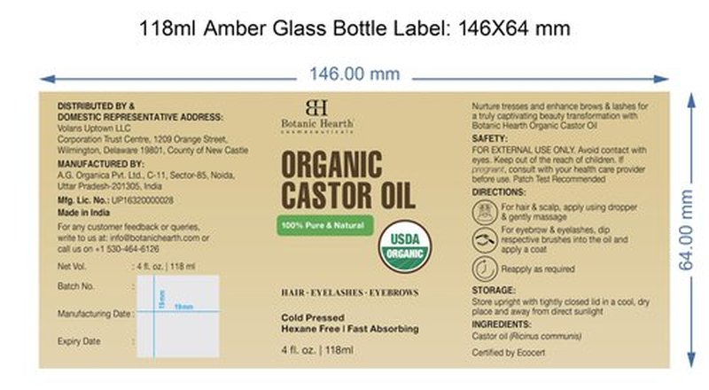 Botanic Hearth Castor Oil | USDA Certified Organic |100% Pure & Hexane Free | Cold Pressed | Growth for Eyelashes, Eyebrows, Hair | With Eyebrow & Eyelash Brush | 4fl oz
