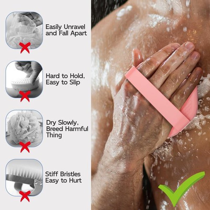 2 PCS Silicone Body Scrubber, Exfoliating Body Wash Scrubbers Exfoliator, Shower Body Brush for Effective Showering Exfoliation and Gentle Massage (Black+Pink)
