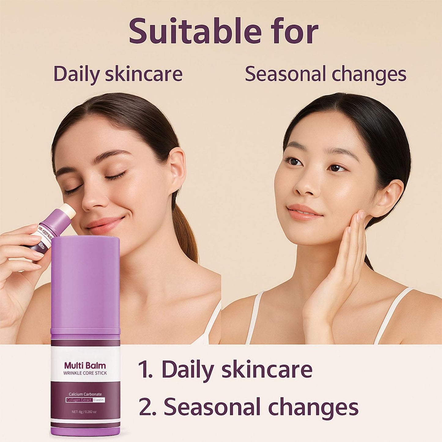 Baorder 2 Pcs Hydrating Multi Balm Stick,Collagen Moisturizing Stick,Moisturizing Cream with Vitamin E,Suitable for Eyes, Face, Neck, All Skin Types