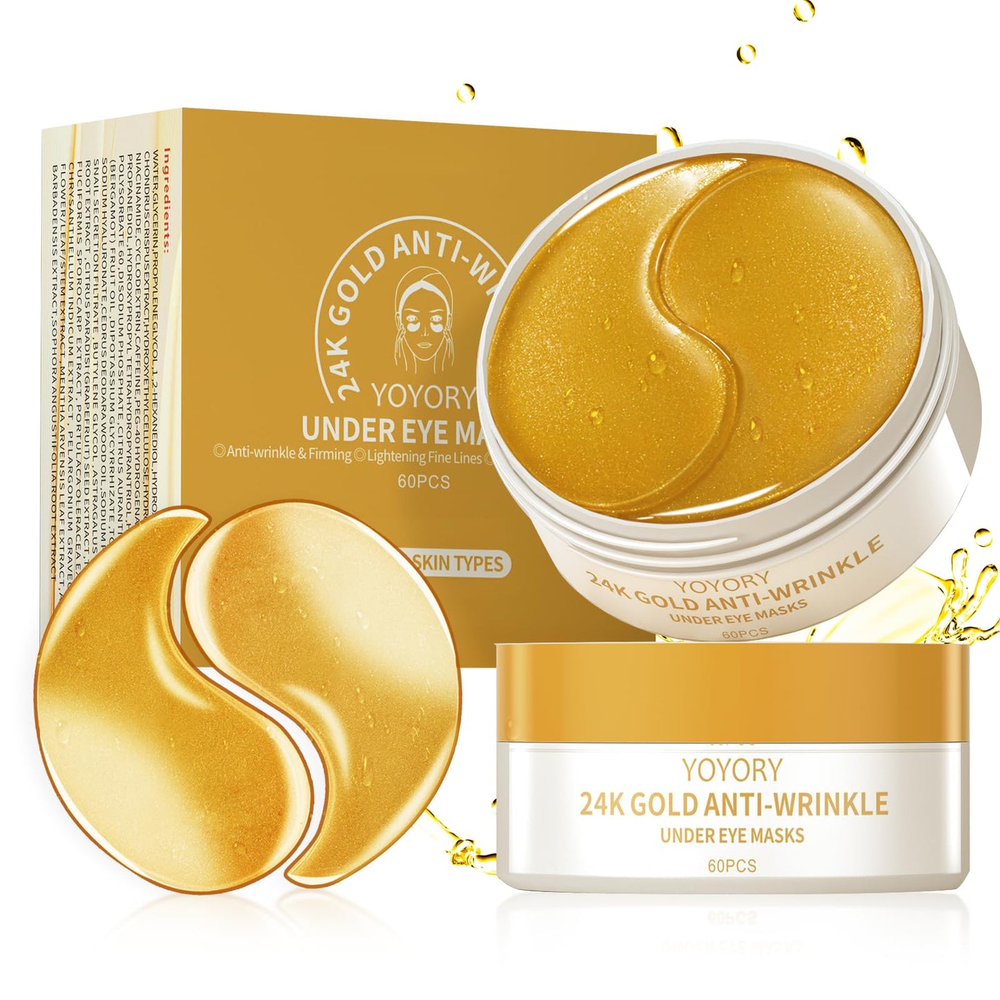 YOYORY Under Eye Patches Masks - for Dark Circles, Puffy Eyes, Fine Lines, Wrinkles, Eye Bags Treatment with Collagen and Hyaluronic Acid,Firming & Cooling, Moisturizing and Hydrating (60 Pcs) GOLD4