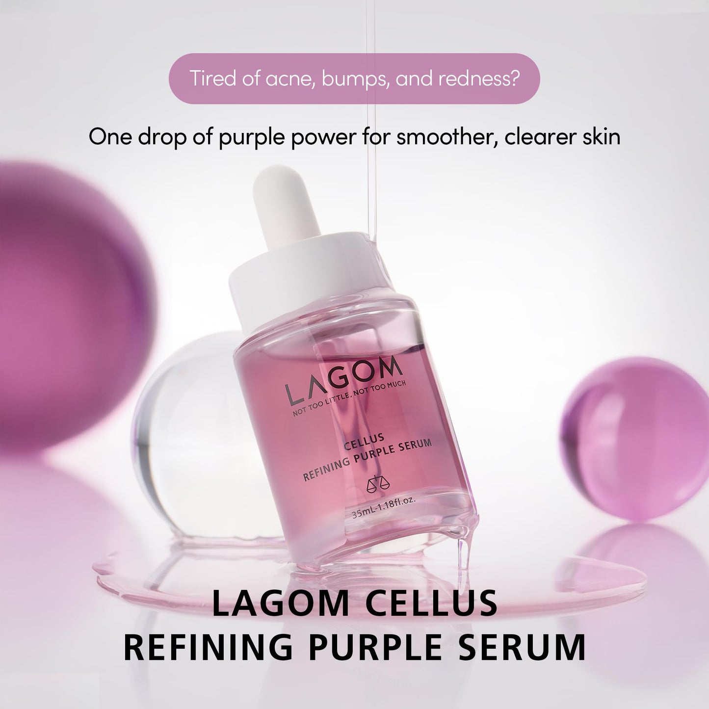 LAGOM Cellus Refining Purple Serum, 10% Azelaic Acid, Ceramide&Panthenol, Herb Extract, Sensitive skin, Redness Soothing, Spot Care, Korean Skincare 1.18 Fl Oz