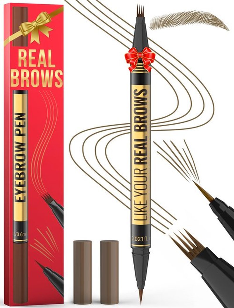 Microblading Eyebrow Pen - Eyebrow Pen 2-in-1 Dual-Ended Eyebrow Pencil with Micro-Fork Tip & Precise Brush-Tip Create Hair-Like Brows, Natural Brow Eyebrow Pen, Long Lasting, Brown