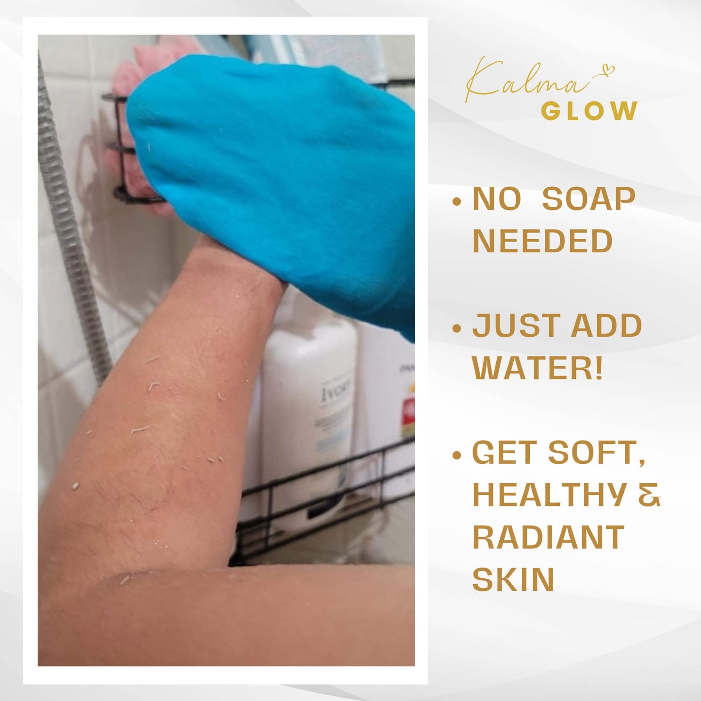 Kalma Glow Bath Glove Body Scrub Exfoliating Glove Dead Skin Remover for Body Gentle for Skin, Teal