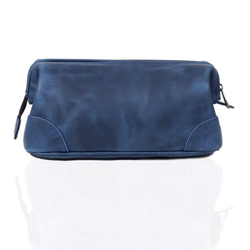 HLC Leather Toiletry Bag for Men - Best Gift for Men - Premium Genuine Leather Dopp Kit Shaving Kit Organizer Travel Kit Pouch Bag for Men - Large Size (blue)