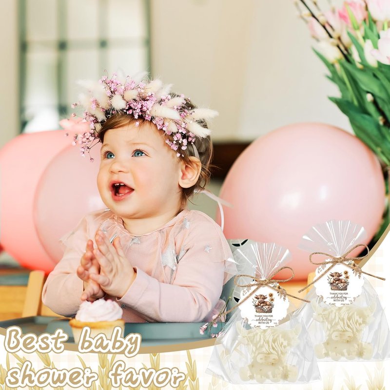 Highland Cow Baby Shower Soap Favors - 20 Sets Handmade Oat Soaps with Greeting Cards | Farmhouse Woodland Theme