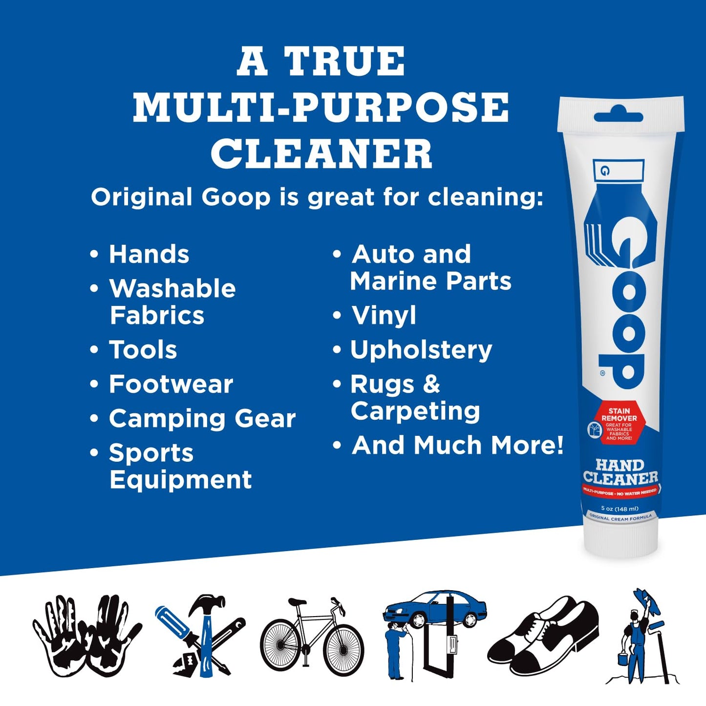 GOOP Original Multi-Purpose Waterless Hand Cleaner and Stain Remover - 5 oz Tube (Pack of 2)