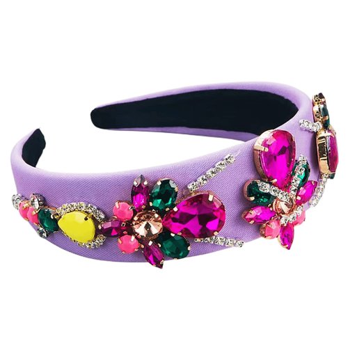 MUQINGWAN Rhinestone Diamond Bling Headband - Thick Padded Glitter Sparkle Purple Hair Accessory Gift for Women and Girls