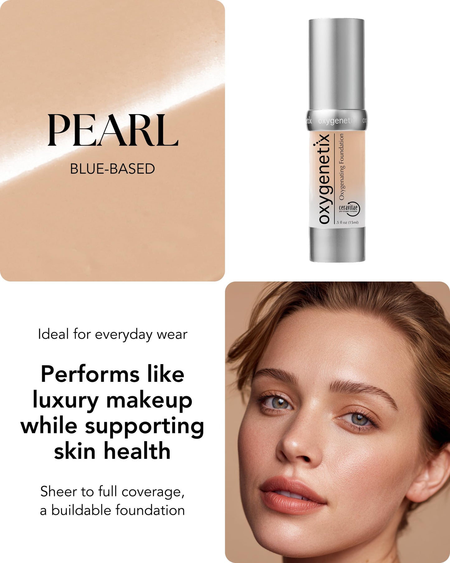 Oxygenetix Oxygenating Foundation – Pearl | Breathable Makeup for Face | Buildable Coverage with Weightless Feel | Longwear Foundation for Women | Safe for Sensitive or Laser-Treated Skin