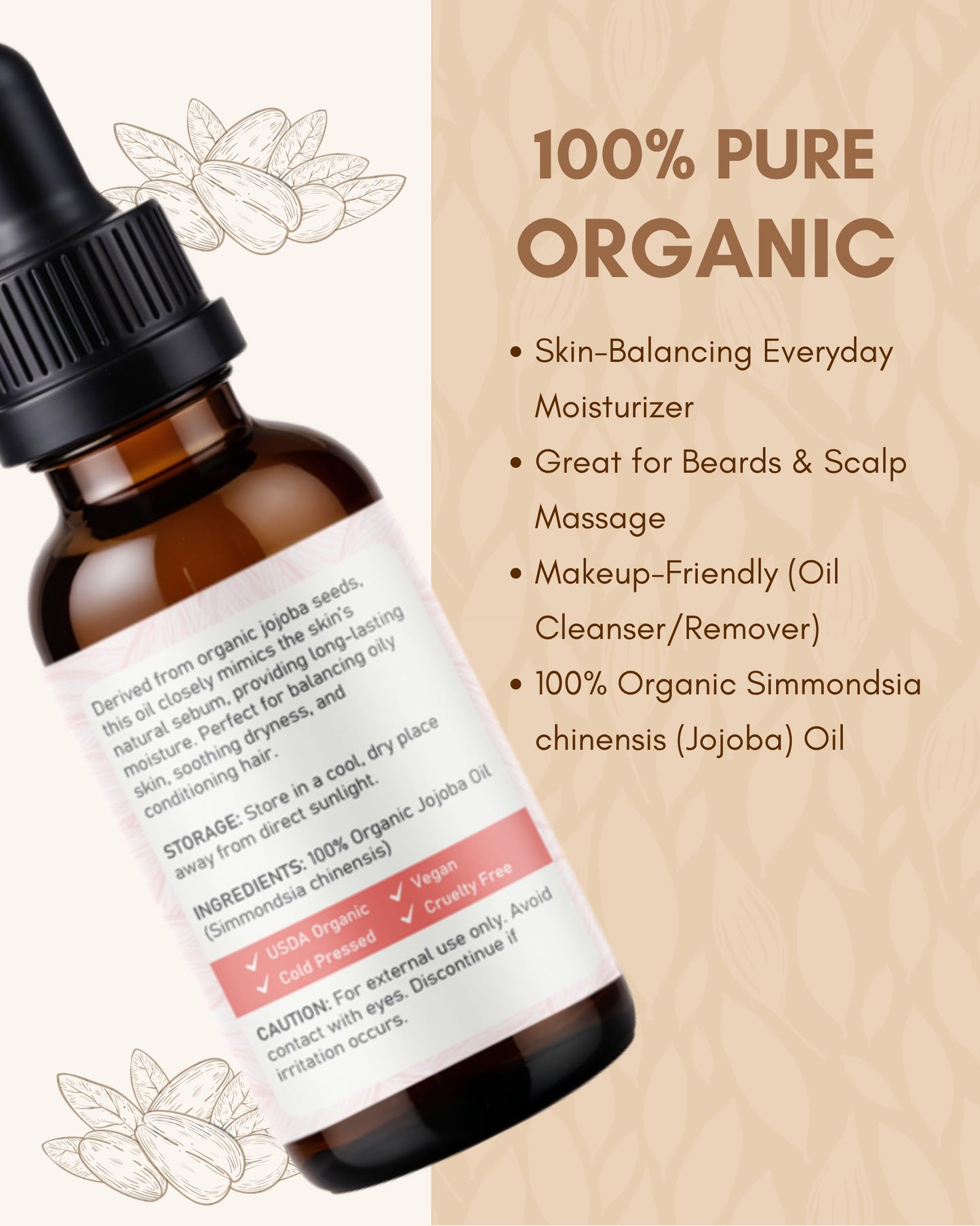 Raya Wellness - USDA Organic Jojoba Oil - Cold-Pressed - Made in USA - Glass Bottle - 2 fl oz (60 ml)