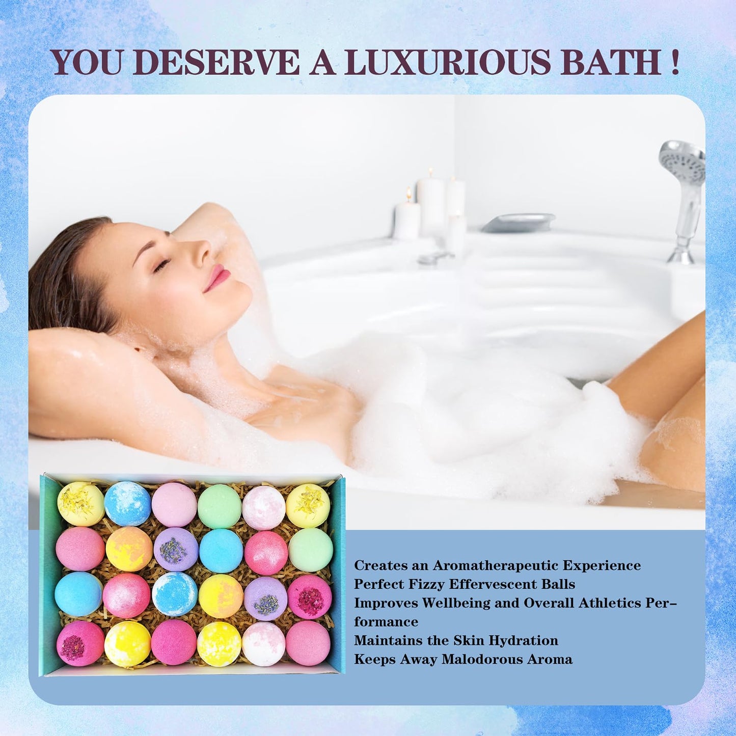 Beautifier Life Dry Skin Moisturizer Bath Bombs Gift Set 24, with Relaxing Scents Made from Essential Oils for Bubble and Spa Bath, Handmade Christmas Gifts for Her/Him, Wife, Girlfriend
