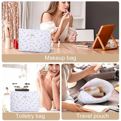 Wudimeitt Cosmetic bag Makeup bag Preppy Cute Corduroy Toiletry bag for women travel essentials (Red cherry)