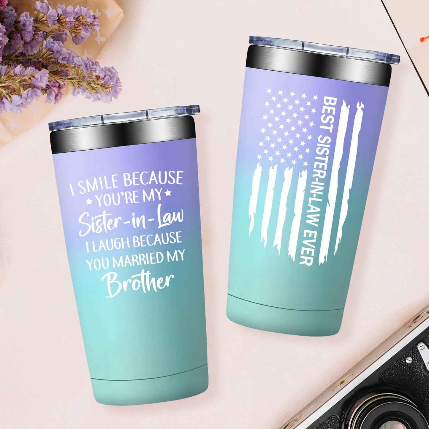 Grifarny Sister in Law Gifts - Birthday, Mothers Day, Christmas, Gifts for Sister in Law - I Smile Because You are My Sisteinlaw Tumbler 20oz