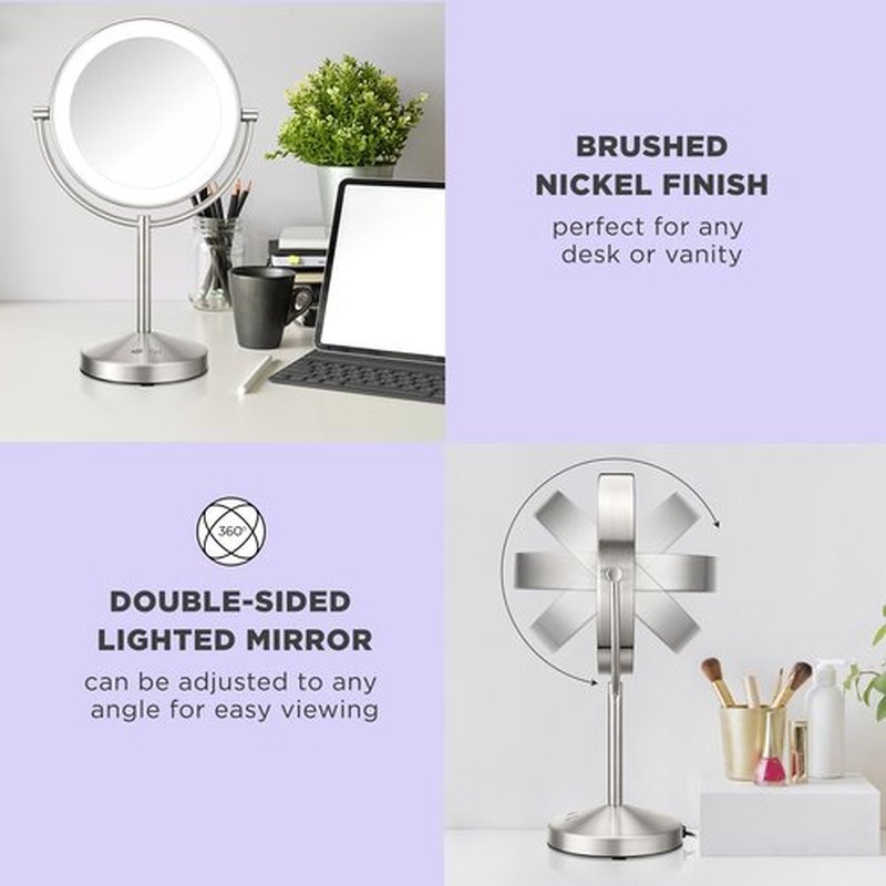 Conair Lighted Makeup Mirror, LED Vanity Mirror, 1X/10x Magnifying Mirror, Corded in Satin Nickel Finish