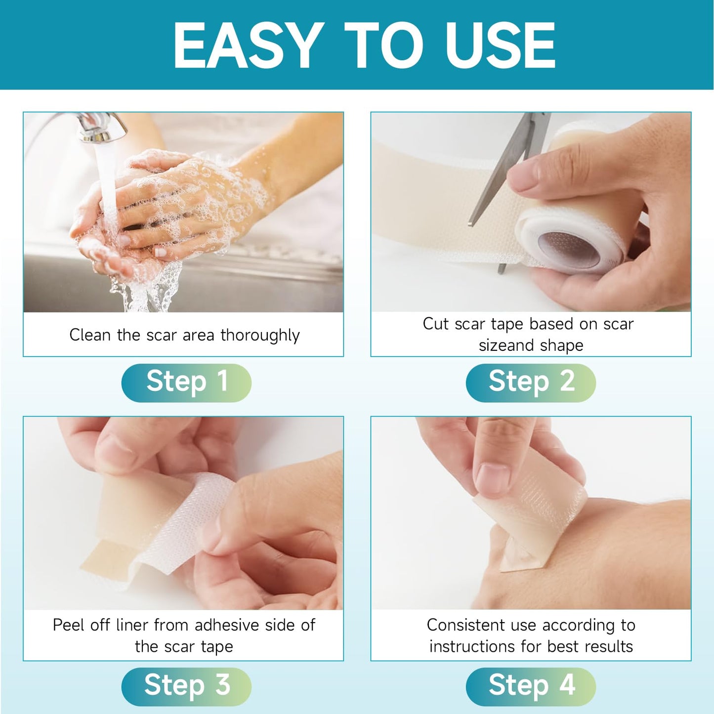Silicone Scar Sheets, Silicone Scar Tape (1.6"x60 " Roll-1.5M) Reusable Professional Scar Silicone Strips Soft Silicone Scar Patches for Scar Removal Treatment, Surgical Scars, Keloid, C-Section, Burn