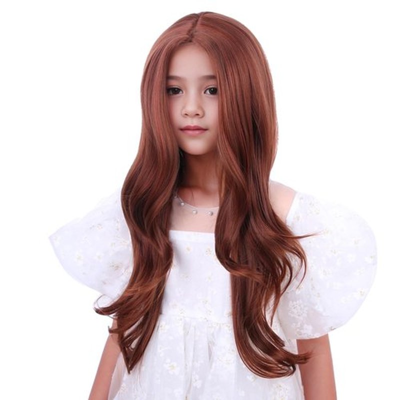 Edivd Kids Ginger Orange Wig Long Dark Orange Wavy Curly Wig for Child Girls Long Ginger Middle Part Wig Heat Resistant Synthetic Wig with Wig Cap