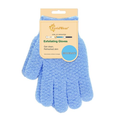 Evridwear Exfoliating Glove for Shower Man and Women, Dual Texture Bath Body Scrub Gloves Dead Skin Cell Remover forHome Spa, Massage,with Hanging Loop (1 Pair Moderate)
