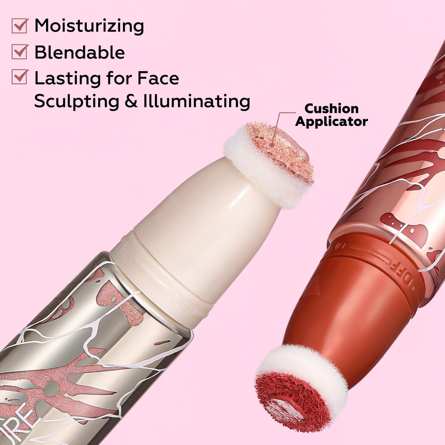 FOCALLURE 3 PCS Liquid Contour Stick,Moisturizing Highlighter,Blush and Bronzer,Silky Cream Contouring Pen with Soft Cushion Applicator,Long Lasting Face Illuminator Makeup,Daisy Chain