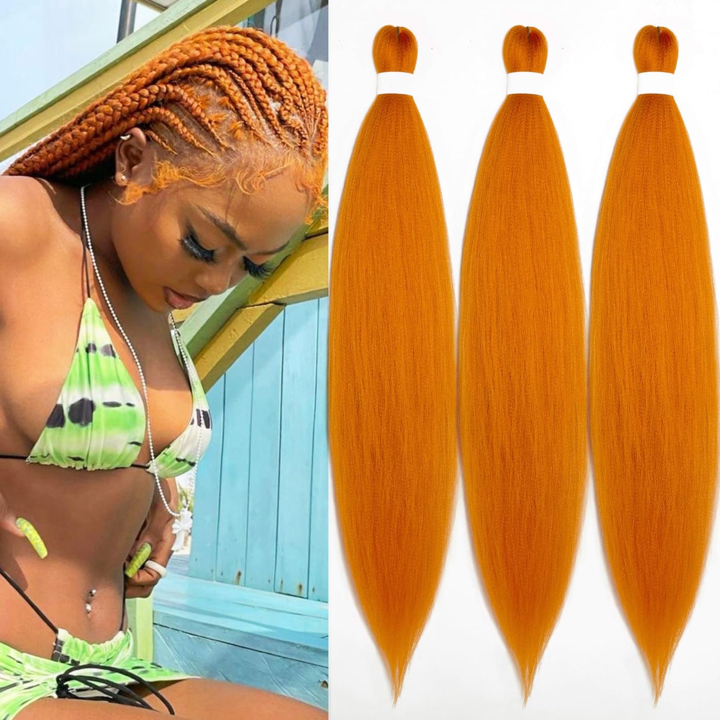 UPruyo Burnt Orange Braiding Hair Pre Stretched Kanekalo Prestretched Braiding Hair 30 inch Box Braids Colored Hair Extensions for Braiding Yaki Long Micro Knotless Braiding Hair