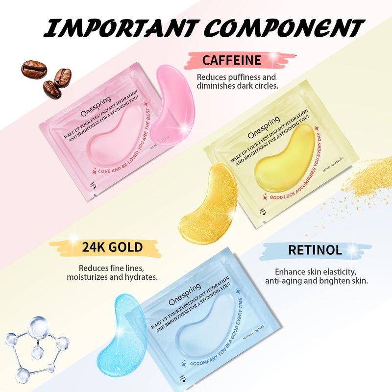 Caffeine Eye Masks - 24K Gold & Retinol Under Eye Patches | 32 Pairs for Puffiness, Dark Circles & Fine Lines