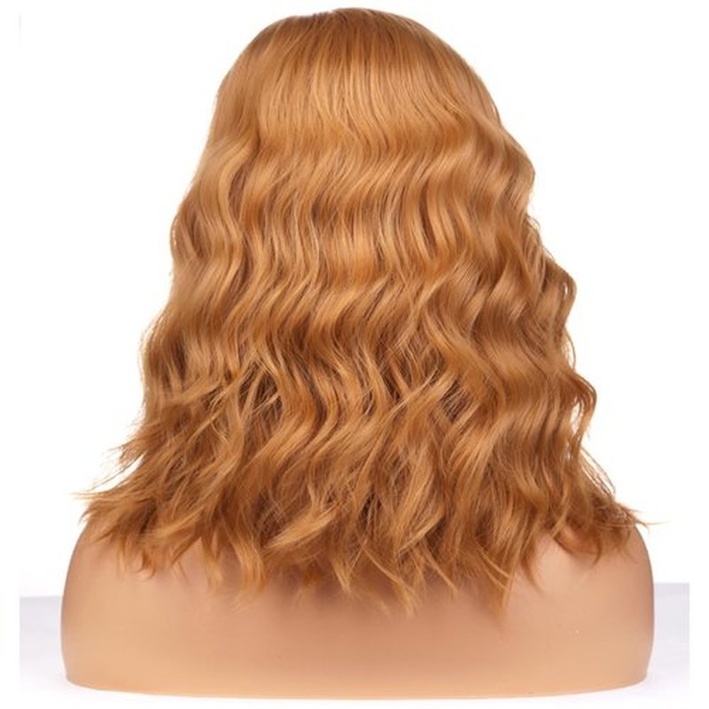 BERON Strawberry Blonde Wigs for Womens Short Curly Wavy Wig Girls Blonde Brown Side Part Wigs Shoulder Length Heat Resistant Synthetic Cosplay Party or Daily Used Wigs