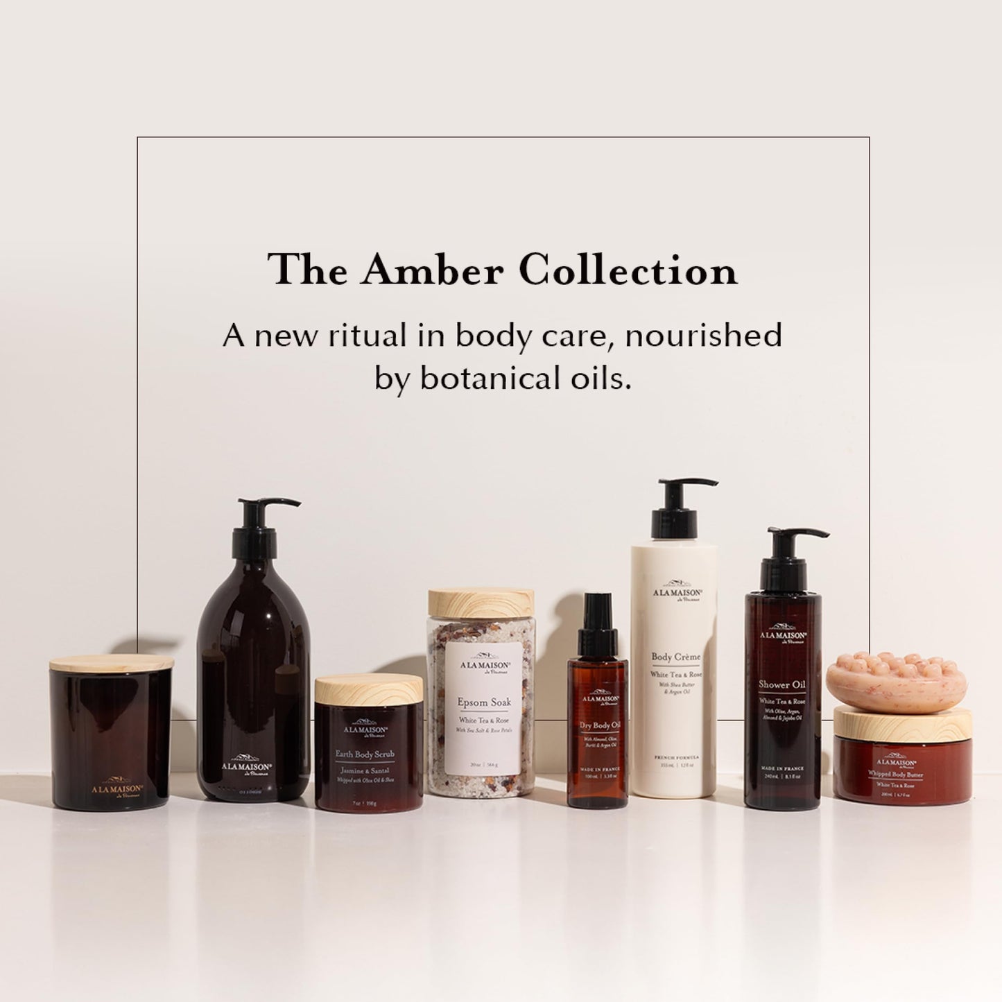 A LA MAISON Hand Soap Gift Set – Glass Hand Wash, Eco-Friendly & Recyclable – Plant-Based, Biodegradable, Made in France – 16.9 fl oz – Amber Collection (White Tea & Rose, Hand Soap)