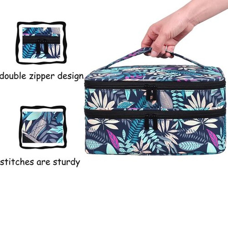 LYFFXYH Nail Polish Carrying Case, Portable Nail Polish Holder Holds 42 Bottles(15ml), Double-layer Storage Bag for Nail Polish and Manicure Set(Leaf-Holds 42 Bottles)