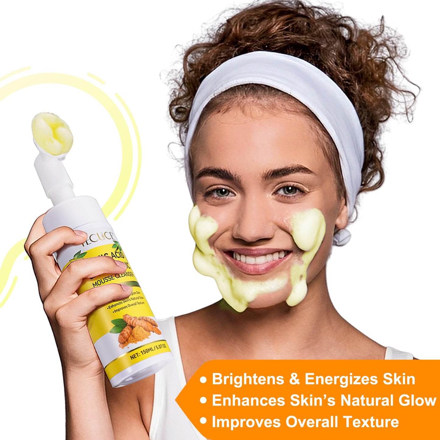 A r b c r n 2 Pack Turmeric Cleansing Mousse,Kojic Acid Facial Cleanser for Fce Wash and Firming Skin,Remove Excess Keratin-Deep Clean Pores 150ML