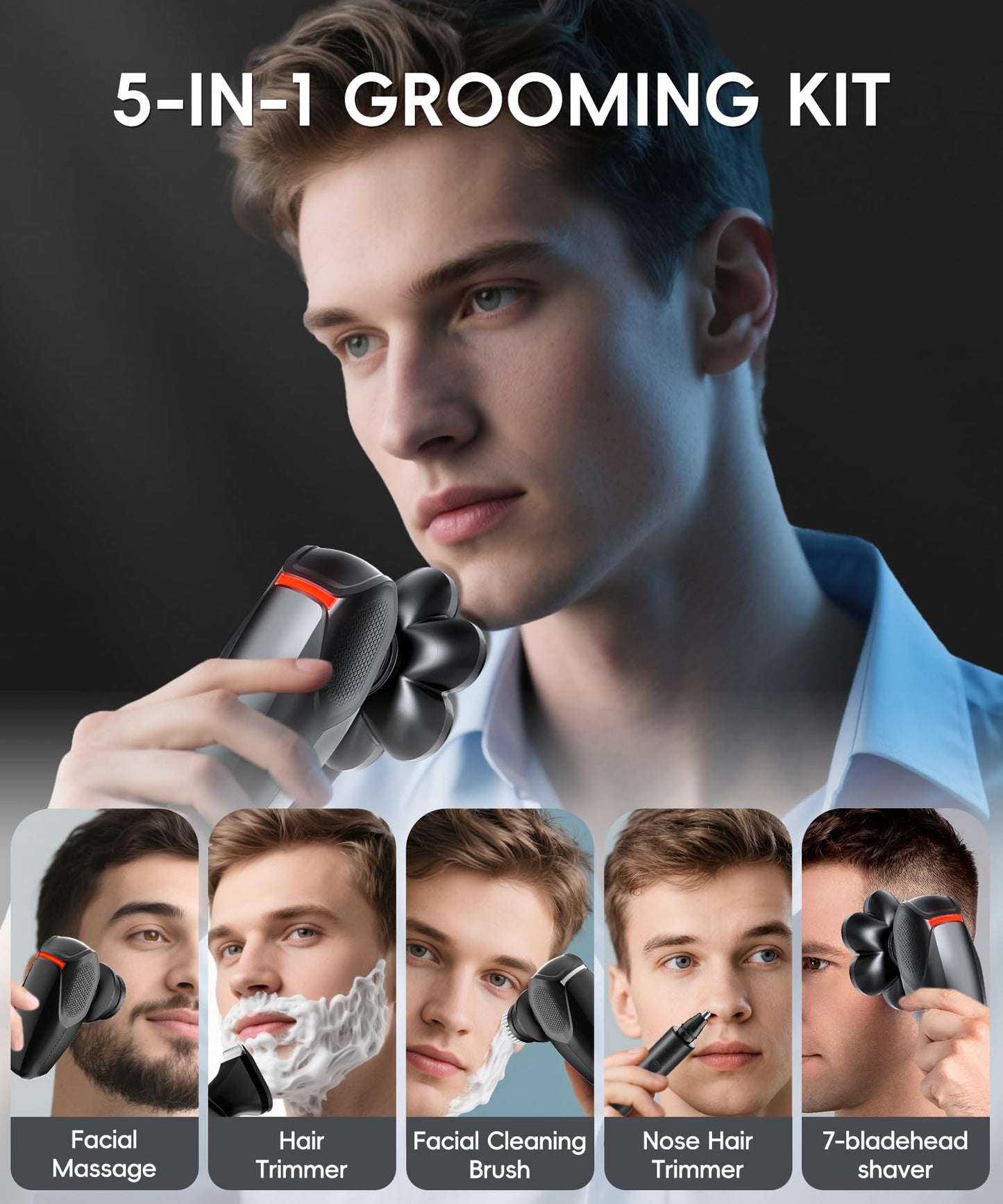 MALEGEBAZ Head shavers for Bald Men 5-in-1 Men's Grooming Kit