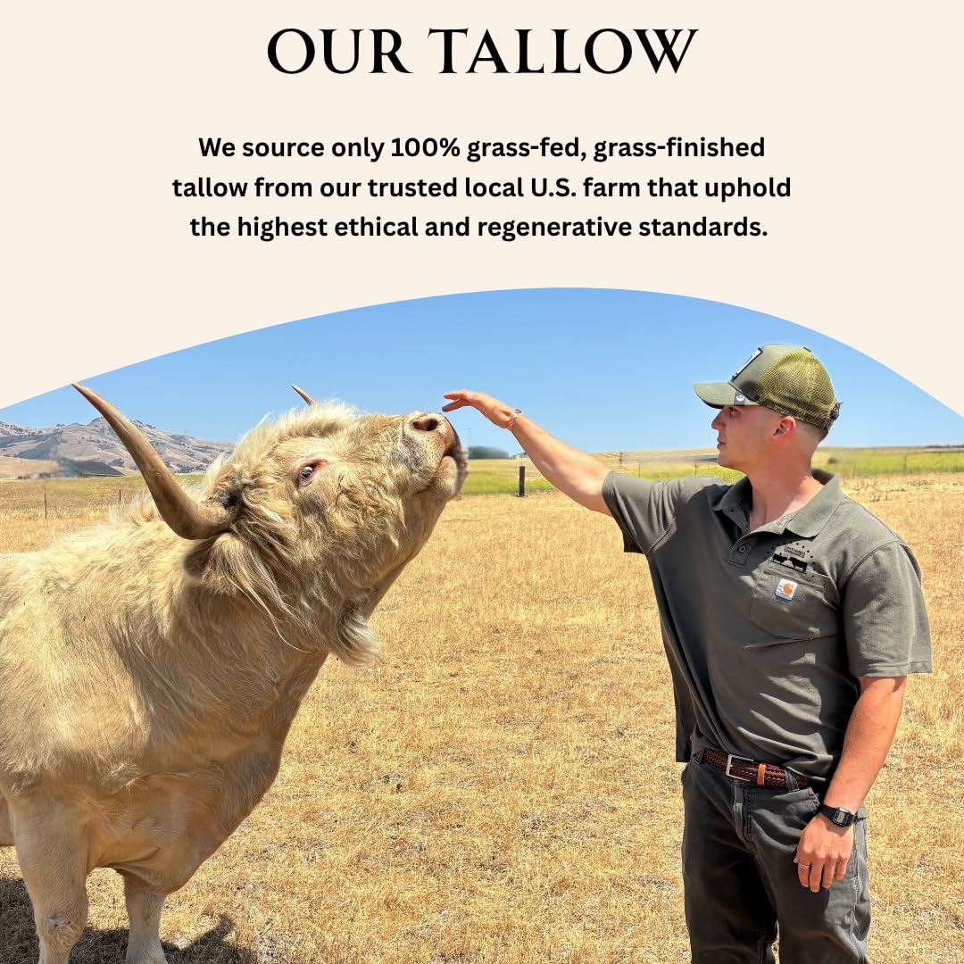 Untamed Organics Pure Tallow 100% Grass-Fed Grass-Finished Beef Tallow Balm For Skin Care - Full Body & Face Moisturizer For Sensitive Skin, Eczema - All-Purpose Pure Tallow Cream (Unscented) 2 oz