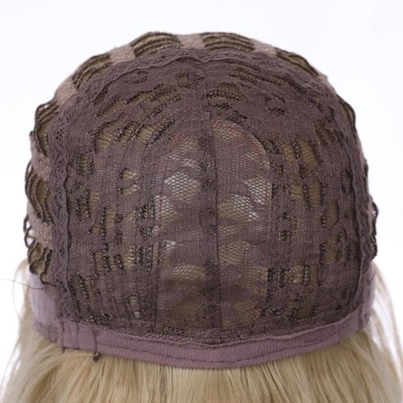 PATTNIUM Flaxen Blonde Wig Short Curly Wig Mixed Blonde Wig Flaxen Bob Wig Flaxen Wig with Bang for Women Girls Synthetic Hair Cosplay Costume Wig (Flaxen Blonde)
