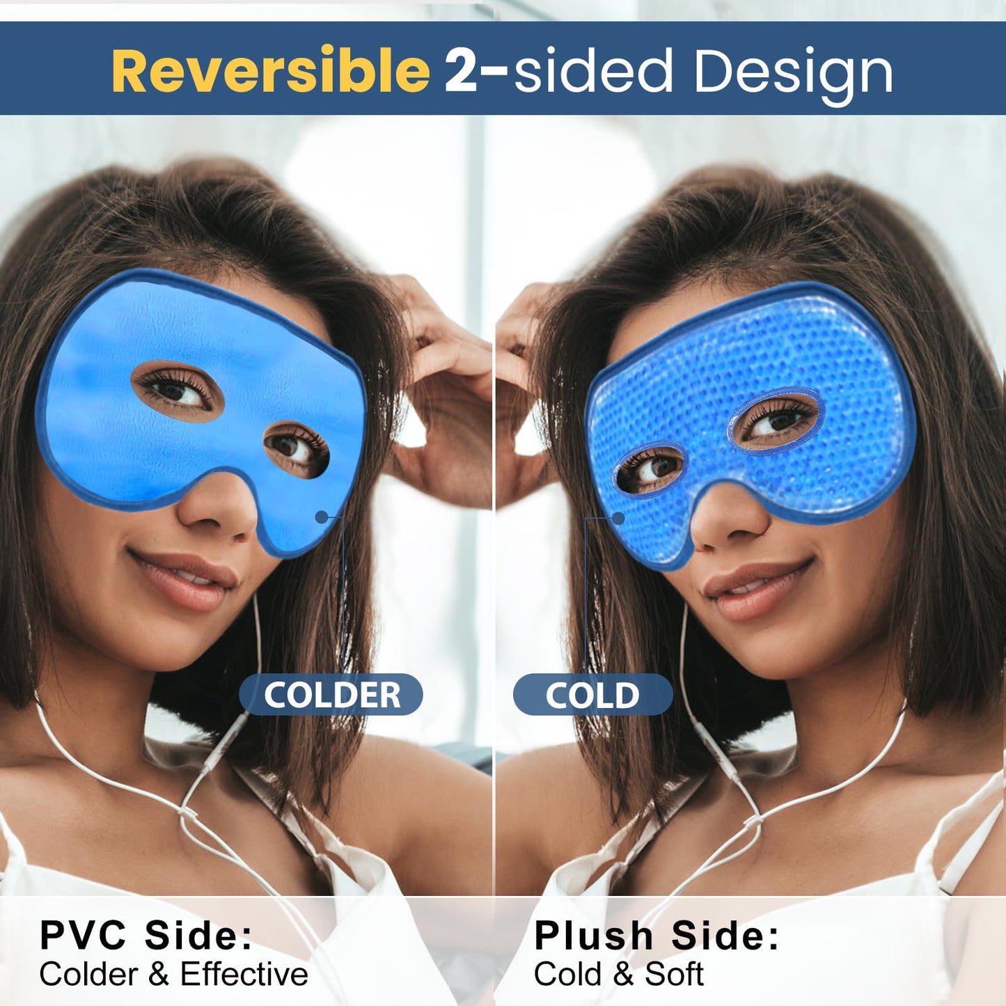 BeeVines Gel Eye Mask, 2 Pack XL Jumbo Size Cooling Ice Masks for Puffy Eyes for Men & Women, Cold & Warm Compress for Post Surgery, Puffiness, Allergies, Sinuses & Migraines Treatment(Navy Blue)