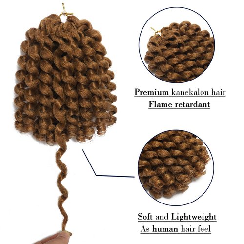 Wand Curl Crochet Braids Hair 8 Inch Jamaican Wand Curl Ombre Crochet Hair Jamaican Bounce Crochet Hair Colored Crochet Braids Ringlet Twist Hair Extension Crochet Hair(5PCS,27#)