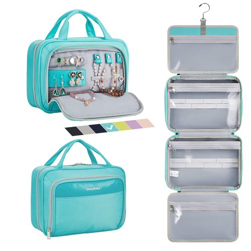 OlarHike Travel Toiletry Hanging Bag Waterproof Bags, Makeup, Toiletries, Jewelry, Travel Essentials 3 in 1 Packing Organizers, Cosmetic Travel-Sized Container, Medium Capacity for Women Cyan