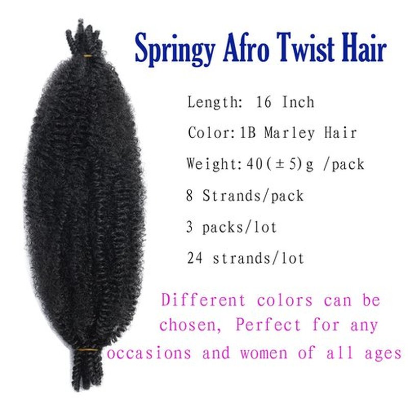 Marley Hair 16 Inch 3 Packs Cuban Twist Hair Marley Twist Braiding Hair Black Springy Afro Twist Hair Pre Fluffed Spring Twist Hair Synthetic Curly Braiding Hair Extensions for Black Women