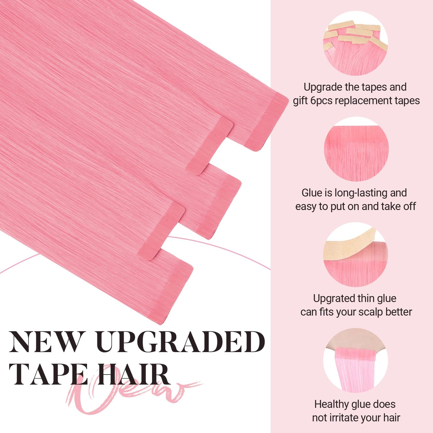 MAXITA Tape in Hair Extensions Human Hair Peach Pink Tape in Extensions 14 Inch 10pcs 25g Remy Invisible Silky Straight Colored Soft Real Human Hair Tape ins Natural Hair Extensions