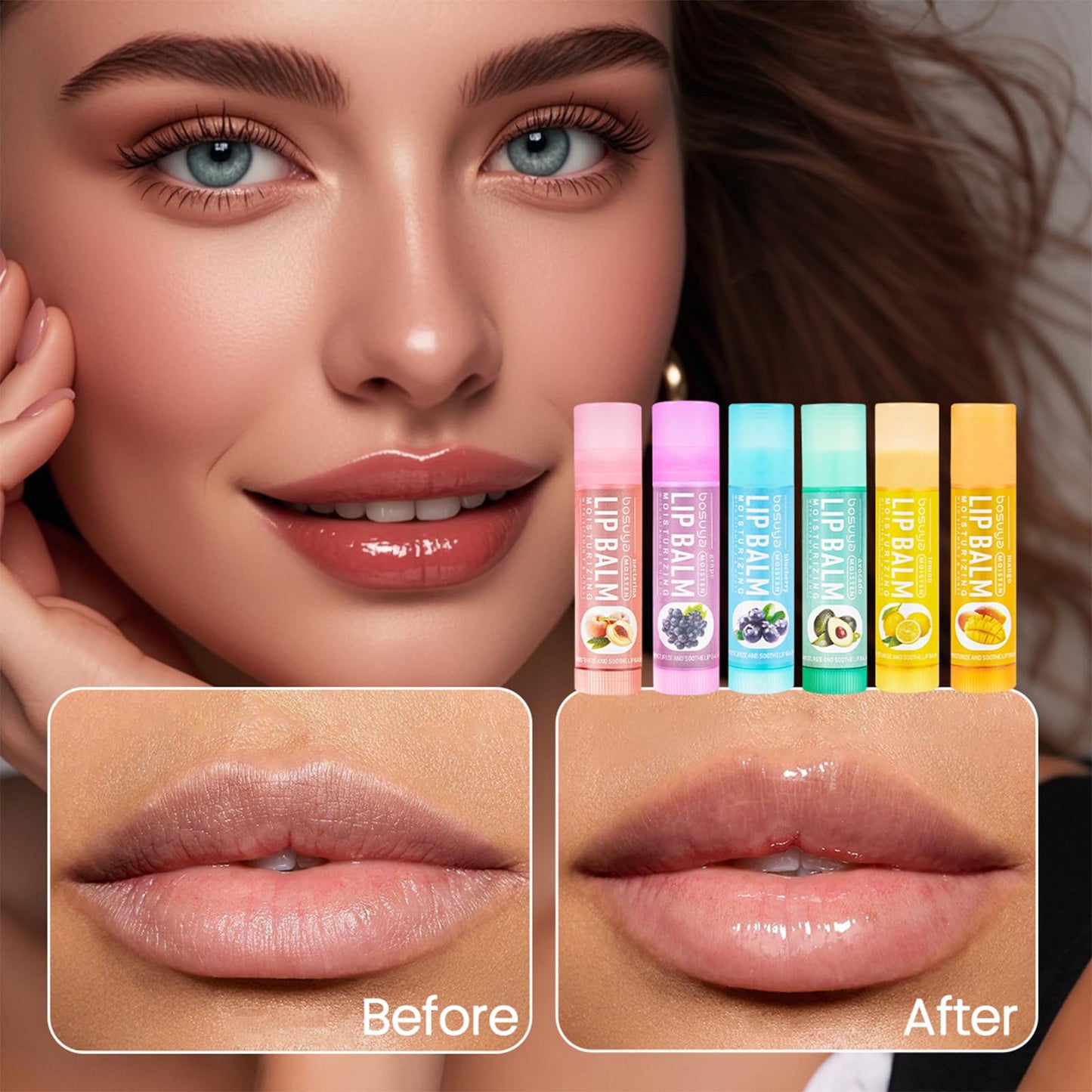6 Flavors Lip Balm Set-Gentle Hydration for Dry & Sensitive Lips, All-Day Moisture Hydrating & Repairing for Delicate Lips Smooth Non-Greasy