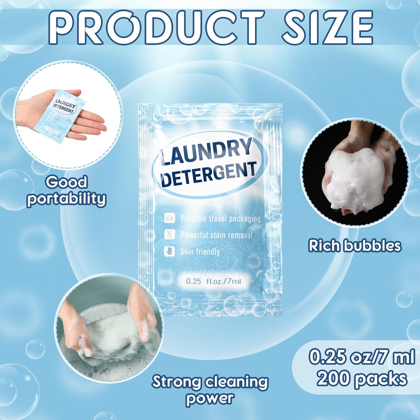 Leelosp 200 Pcs Travel Laundry Detergent Packets Individual 0.25 oz