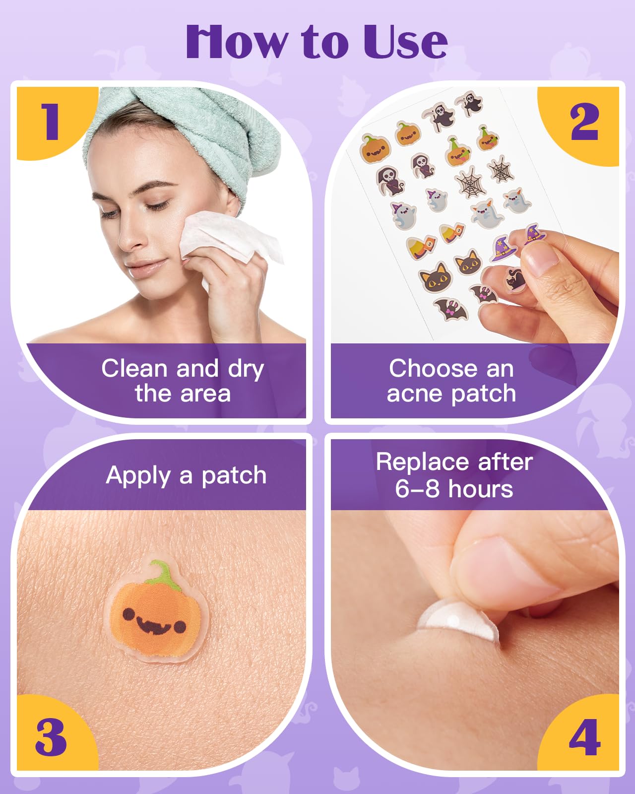 Attyxfica Halloween Acne Pimple Patches Cute - 144 Count Hydrocolloid Pimple Patches for Face, Spot Treatment Stickers w/Salicylic Acid & Tea Tree Oil for Zits and Blemishes, 2 Sizes & 12 Patterns