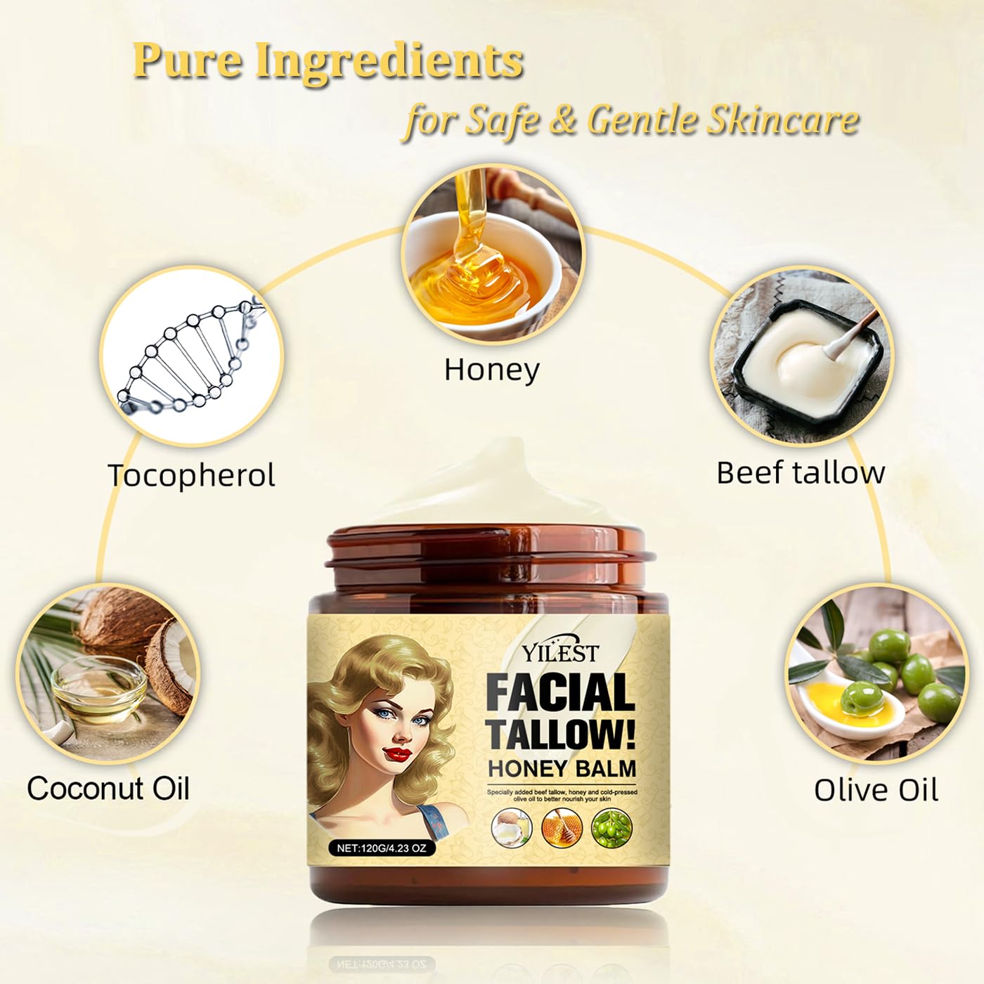 Vivipop Tallow and Honey Balm - Beef Tallow for Skin 4OZ, 2025 Natural Tallow Face Moisturizer for Cracked, Dry Skin, Organic Hydrating Deeply Moisturizing Beef Tallow Cream for Face & Body Skin Care
